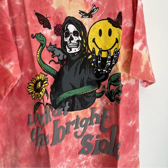 NWT MARKET LOOK AT THE BRIGHT SIDE SMILEY PINK TIE DYE TEE SZ S M L XL 2XL - Picture 5 of 6